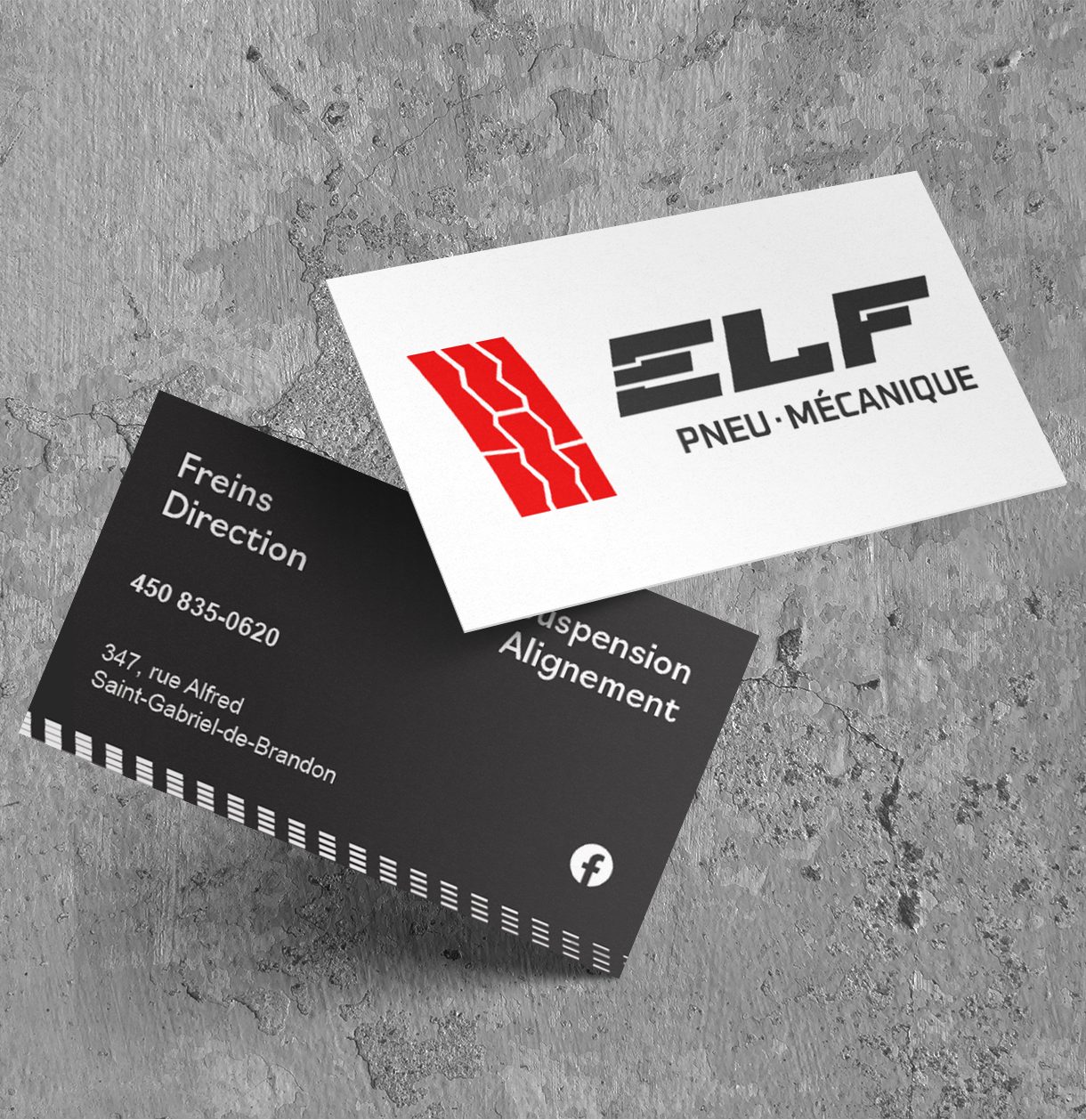 Design de cartes d'affaires pour ELF pneus mécanique par Aura Studio Créatif